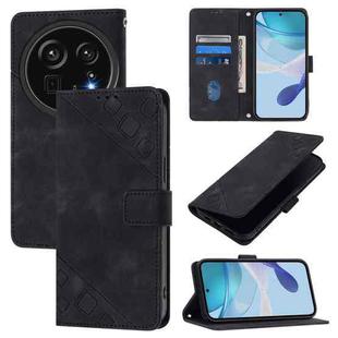 For Sharp Aquos R9 Pro Skin Feel Embossed Leather Phone Case(Black)