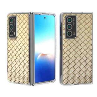 For Honor Magic Vs2 Woven Texture Transparent Frame PU Phone Case(Gold)