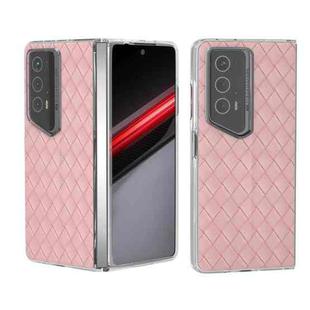 For Honor Magic V2 RSR Porsche Design Woven Texture Transparent Frame PU Phone Case(Pink)