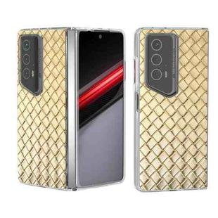 For Honor Magic V2 RSR Porsche Design Woven Texture Transparent Frame PU Phone Case(Gold)