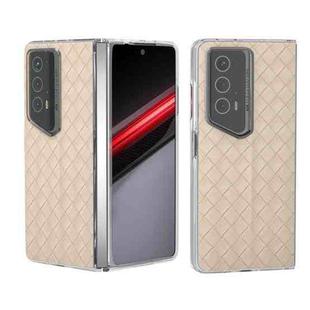 For Honor Magic V2 RSR Porsche Design Woven Texture Transparent Frame PU Phone Case(Beige)