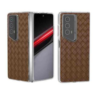 For Honor Magic V2 RSR Porsche Design Woven Texture Transparent Frame PU Phone Case(Brown)