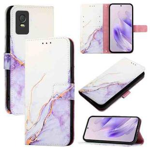 For TCL 403 PT003 Marble Pattern Flip Leather Phone Case(White Purple)