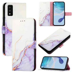 For TCL 30T T603DL PT003 Marble Pattern Flip Leather Phone Case(White Purple)