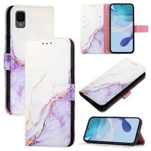 For TCL 30Z T602DL PT003 Marble Pattern Flip Leather Phone Case(White Purple)