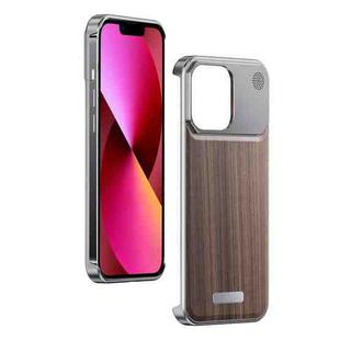 For iPhone 13 Aluminum Alloy Aromatherapy Wood Grain Phone Case(Grey)