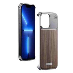 For iPhone 13 Pro Aluminum Alloy Aromatherapy Wood Grain Phone Case(Grey)