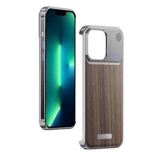 For iPhone 13 Pro Max Aluminum Alloy Aromatherapy Wood Grain Phone Case(Grey)
