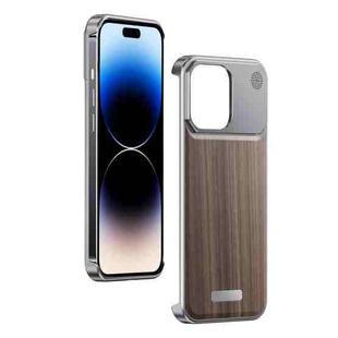 For iPhone 14 Pro Max Aluminum Alloy Aromatherapy Wood Grain Phone Case(Grey)