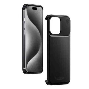 For iPhone 15 Pro Aluminum Alloy Aromatherapy Wood Grain Phone Case(Black)