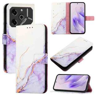 For Tecno Pova 6 5G PT003 Marble Pattern Flip Leather Phone Case(White Purple)