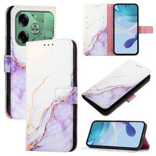 For Tecno Pova 6 4G PT003 Marble Pattern Flip Leather Phone Case(White Purple)