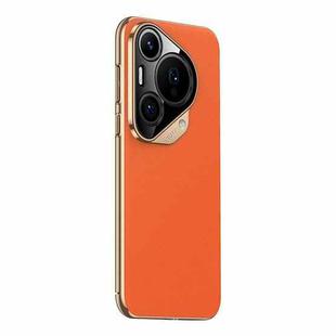 For Huawei Pura 70 Pro Plain Leather PC Phone Case(Orange)