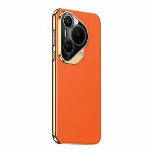 For Huawei Pura 70 Plain Leather PC Phone Case(Orange)