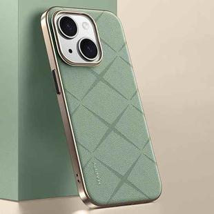 For iPhone 13 Plain Leather PC Phone Case(Green)