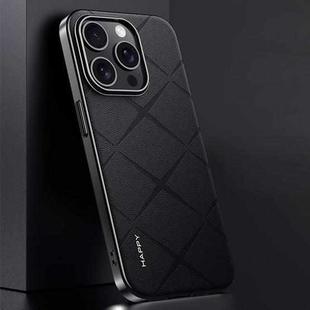 For iPhone 14 Pro Plain Leather PC Phone Case(Black)