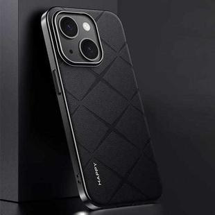 For iPhone 15 Plain Leather PC Phone Case(Black)
