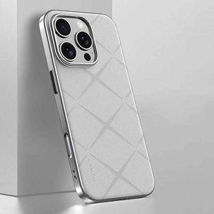 For iPhone 16 Pro Max Plain Leather PC Phone Case(White)