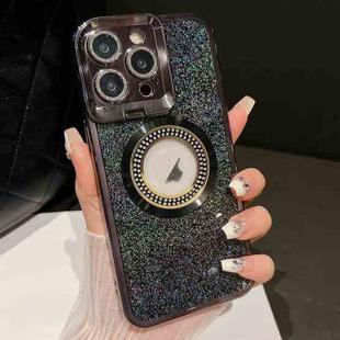 For iPhone 12 Pro Max Starry Glitter MagSafe Lens Holder Phone Case(Black)