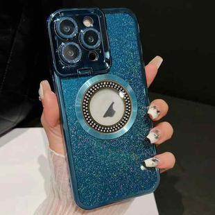 For iPhone 12 Pro Max Starry Glitter MagSafe Lens Holder Phone Case(Blue)