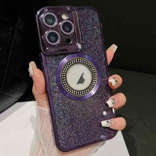 For iPhone 12 Pro Max Starry Glitter MagSafe Lens Holder Phone Case(Purple)