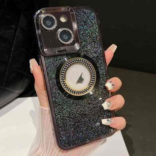 For iPhone 13 Starry Glitter MagSafe Lens Holder Phone Case(Black)