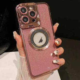 For iPhone 13 Pro Starry Glitter MagSafe Lens Holder Phone Case(Pink)