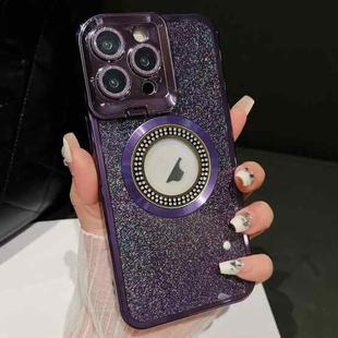 For iPhone 13 Pro Starry Glitter MagSafe Lens Holder Phone Case(Purple)