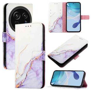 For Sharp Aquos R9 Pro SH-54E PT003 Marble Pattern Flip Leather Phone Case(White Purple)