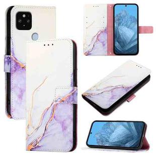 For Google Pixel 5 XL / 4a 5G PT003 Marble Pattern Flip Leather Phone Case(White Purple)