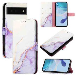 For Google Pixel 6 PT003 Marble Pattern Flip Leather Phone Case(White Purple)