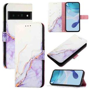 For Google Pixel 6 Pro PT003 Marble Pattern Flip Leather Phone Case(White Purple)