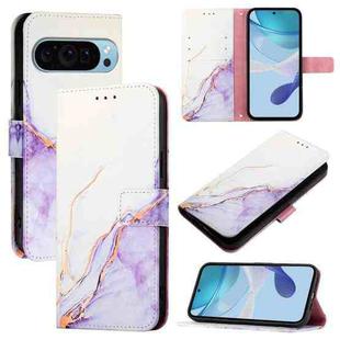 For Google Pixel 9 Pro XL PT003 Marble Pattern Flip Leather Phone Case(White Purple)