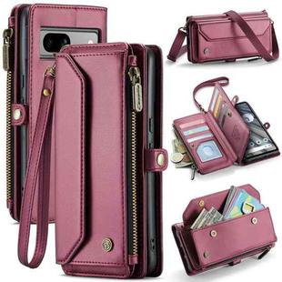 For Google Pixel 7a CaseMe C36 Card Slots Zipper Wallet RFID Anti-theft Leather Phone Case(Wine Red)