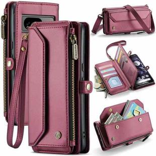 For Google Pixel 8 CaseMe C36 Card Slots Zipper Wallet RFID Anti-theft Leather Phone Case(Wine Red)