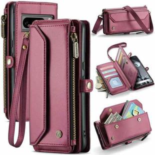 For Google Pixel 8 Pro CaseMe C36 Card Slots Zipper Wallet RFID Anti-theft Leather Phone Case(Wine Red)