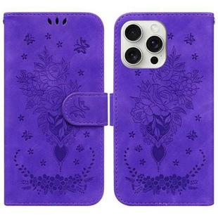 For iPhone 16 Pro Max Butterfly Rose Embossed Leather Phone Case(Purple)