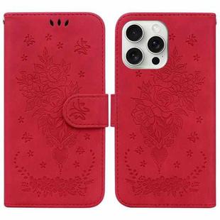 For iPhone 16 Pro Max Butterfly Rose Embossed Leather Phone Case(Red)