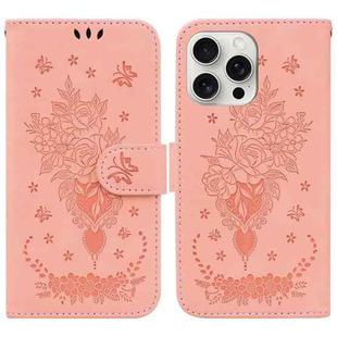 For iPhone 16 Pro Max Butterfly Rose Embossed Leather Phone Case(Pink)