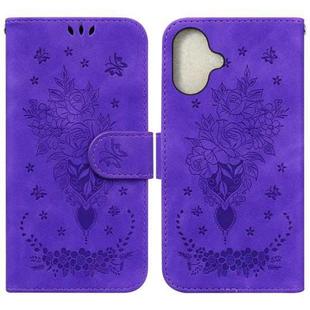 For iPhone 16 Plus Butterfly Rose Embossed Leather Phone Case(Purple)