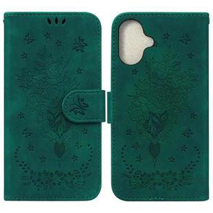 For iPhone 16 Butterfly Rose Embossed Leather Phone Case(Green)