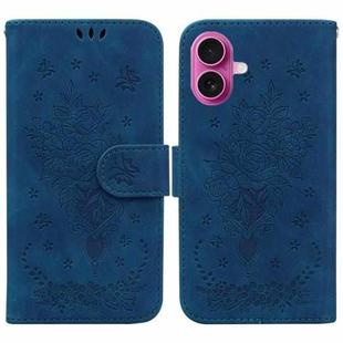 For iPhone 17 Butterfly Rose Embossed Leather Phone Case(Blue)