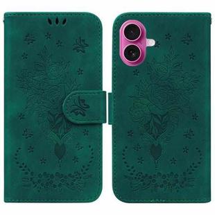For iPhone 17 Butterfly Rose Embossed Leather Phone Case(Green)