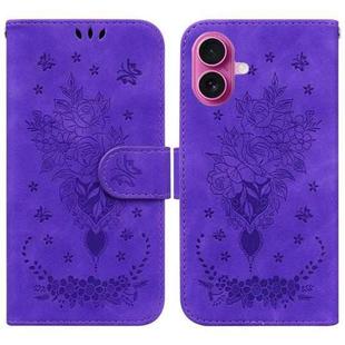 For iPhone 17 Butterfly Rose Embossed Leather Phone Case(Purple)