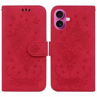 For iPhone 17 Butterfly Rose Embossed Leather Phone Case(Red)