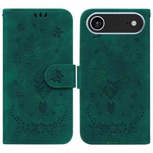 For iPhone 17 Air Butterfly Rose Embossed Leather Phone Case(Green)