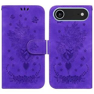 For iPhone 17 Air Butterfly Rose Embossed Leather Phone Case(Purple)