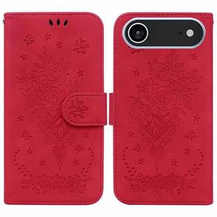 For iPhone 17 Air Butterfly Rose Embossed Leather Phone Case(Red)