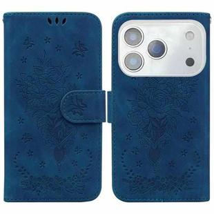 For iPhone 17 Pro Max Butterfly Rose Embossed Leather Phone Case(Blue)