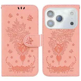For iPhone 17 Pro Max Butterfly Rose Embossed Leather Phone Case(Pink)